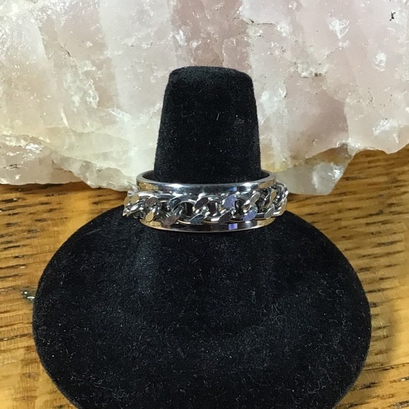 Stainless Steel Silver Fidget Chain Band Ring - Picture 1 of 5